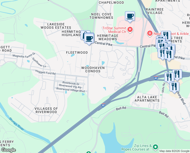map of restaurants, bars, coffee shops, grocery stores, and more near 301 Brooks Mill Circle in Nashville