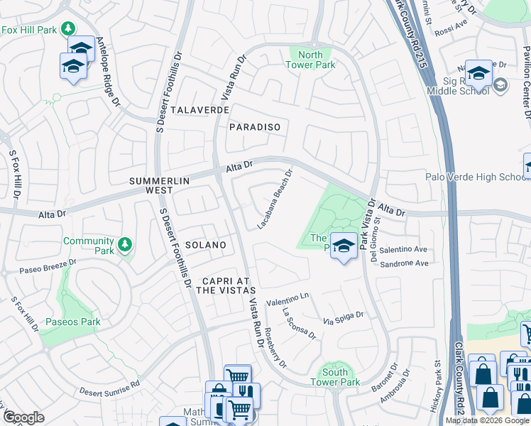 map of restaurants, bars, coffee shops, grocery stores, and more near 552 Lacabana Beach Drive in Las Vegas