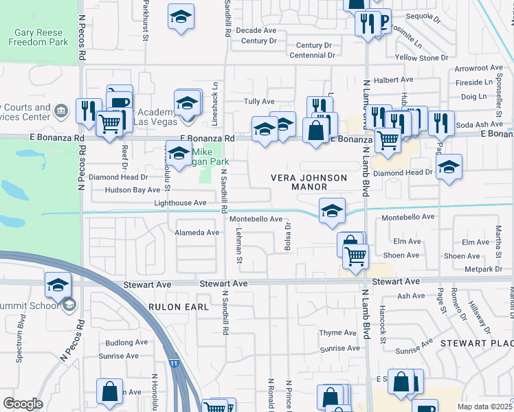 map of restaurants, bars, coffee shops, grocery stores, and more near 4113 Lighthouse Avenue in Las Vegas