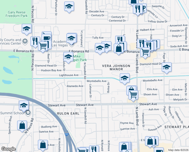 map of restaurants, bars, coffee shops, grocery stores, and more near 4105 Montebello Avenue in Las Vegas