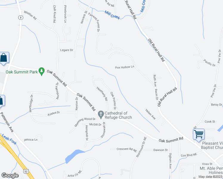 map of restaurants, bars, coffee shops, grocery stores, and more near 4365 Oak Pointe Drive in Winston-Salem