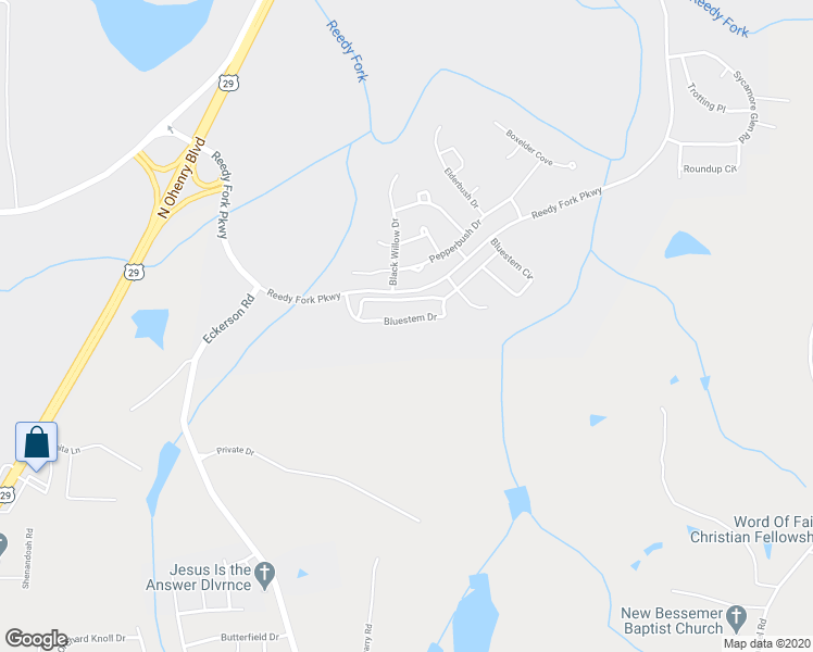 map of restaurants, bars, coffee shops, grocery stores, and more near 3922 Bluestem Drive in Greensboro