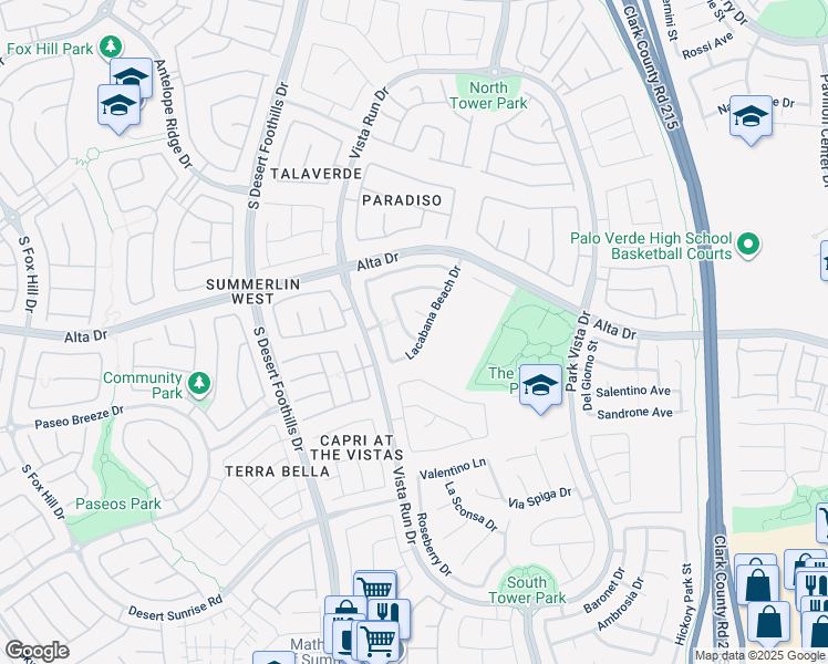 map of restaurants, bars, coffee shops, grocery stores, and more near 580 Playa Linda Place in Las Vegas