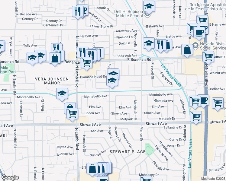 map of restaurants, bars, coffee shops, grocery stores, and more near 4551 Diamond Head Drive in Las Vegas