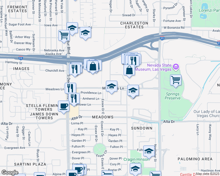 map of restaurants, bars, coffee shops, grocery stores, and more near 324 Essex East Drive in Las Vegas