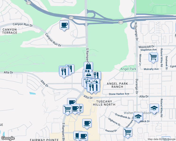 map of restaurants, bars, coffee shops, grocery stores, and more near 330 S Rampart Blvd in Las Vegas