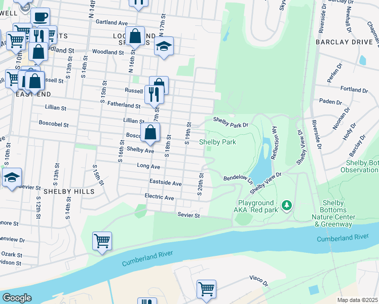 map of restaurants, bars, coffee shops, grocery stores, and more near 507 South 19th Street in Nashville