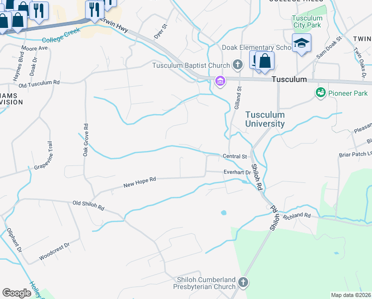 map of restaurants, bars, coffee shops, grocery stores, and more near 553 New Hope Road in Greeneville