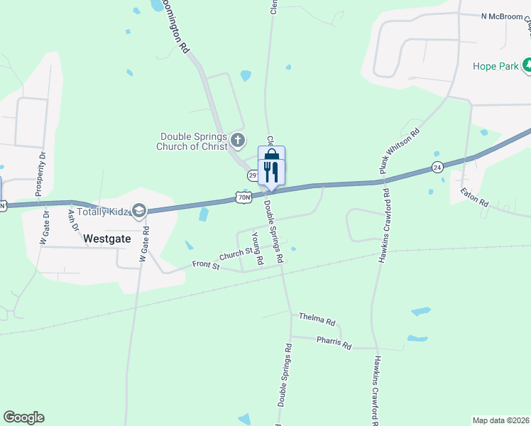 map of restaurants, bars, coffee shops, grocery stores, and more near 239 Double Springs Road in Cookeville