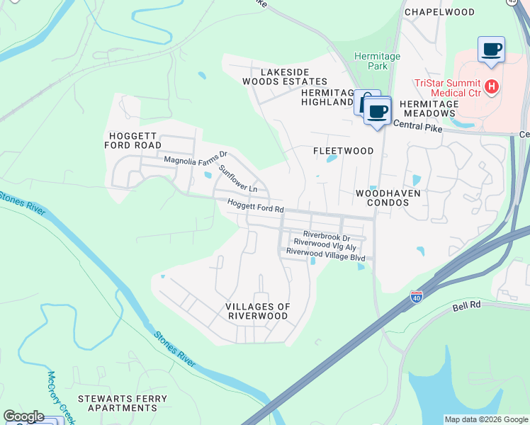 map of restaurants, bars, coffee shops, grocery stores, and more near 1838 Riverbirch Lane in Nashville