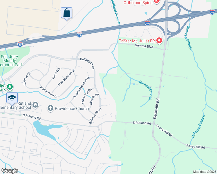 map of restaurants, bars, coffee shops, grocery stores, and more near 2925 South Rutland Road in Mt. Juliet