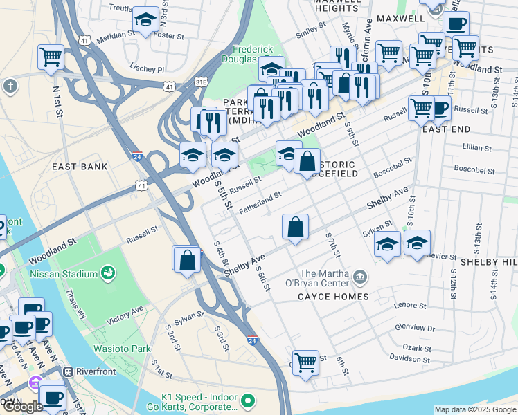 map of restaurants, bars, coffee shops, grocery stores, and more near 306 South 6th Street in Nashville