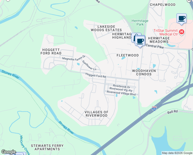 map of restaurants, bars, coffee shops, grocery stores, and more near 5009 Sunflower Lane in Nashville