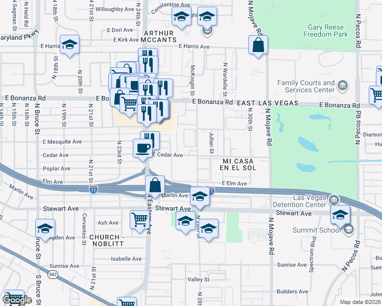 map of restaurants, bars, coffee shops, grocery stores, and more near 503 North 28th Street in Las Vegas