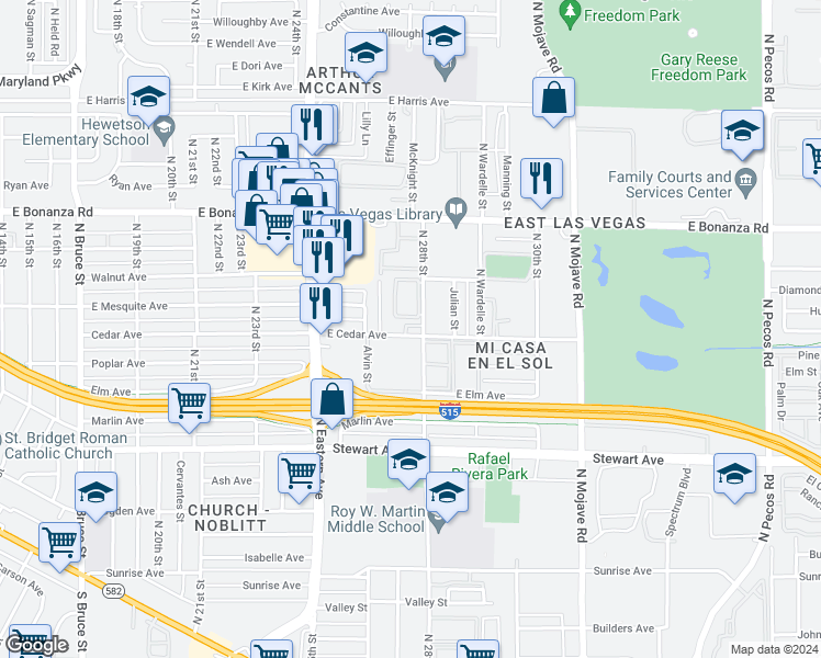 map of restaurants, bars, coffee shops, grocery stores, and more near 540 North 28th Street in Las Vegas