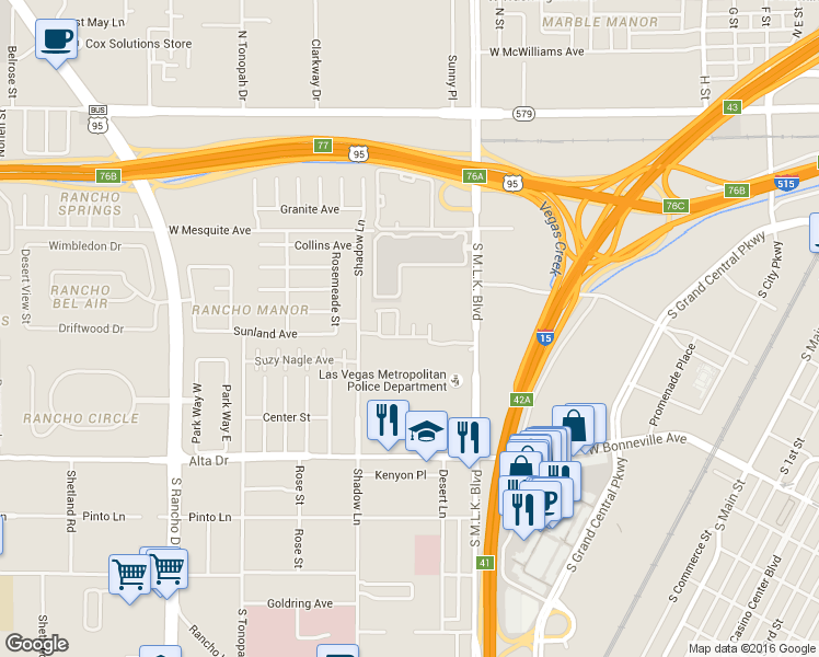 map of restaurants, bars, coffee shops, grocery stores, and more near 1712 Crystal Ann Avenue in Las Vegas