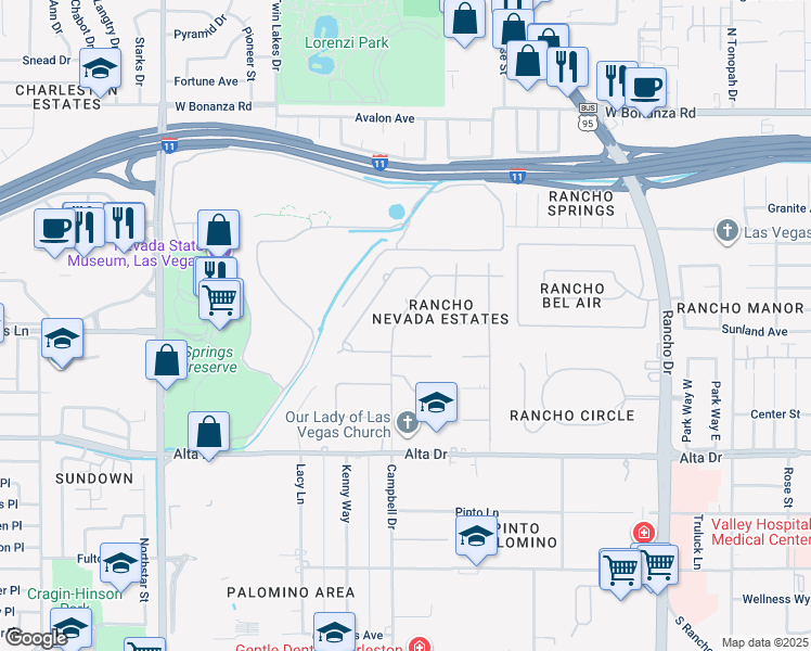 map of restaurants, bars, coffee shops, grocery stores, and more near 217 Campbell Drive in Las Vegas