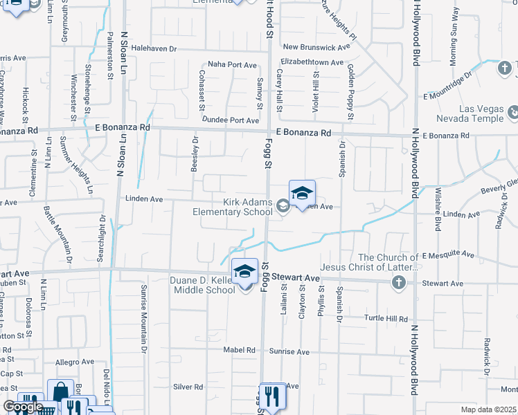 map of restaurants, bars, coffee shops, grocery stores, and more near 611 North Fogg Street in Las Vegas