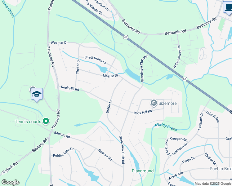 map of restaurants, bars, coffee shops, grocery stores, and more near 4735 Duffer Lane in Pfafftown