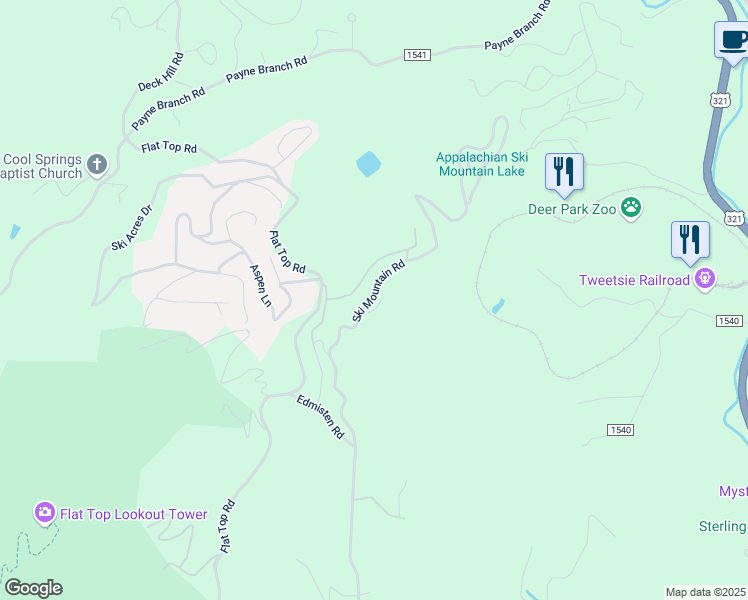 map of restaurants, bars, coffee shops, grocery stores, and more near 253 Alpine Road in Blowing Rock