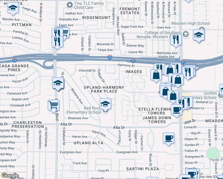 map of restaurants, bars, coffee shops, grocery stores, and more near 257 Colleen Drive in Las Vegas