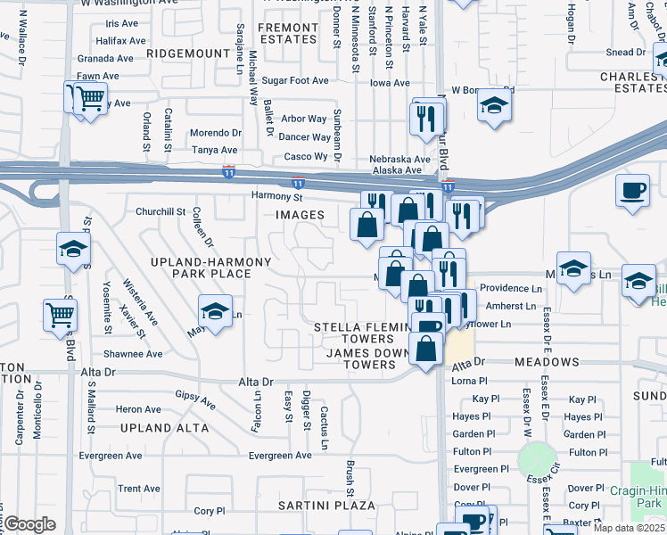map of restaurants, bars, coffee shops, grocery stores, and more near 240 Mission Catalina Lane in Las Vegas