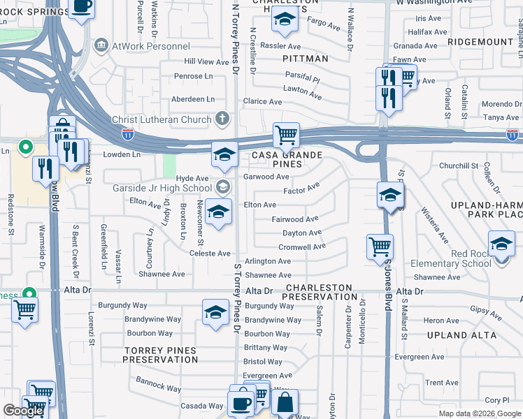 map of restaurants, bars, coffee shops, grocery stores, and more near in Las Vegas