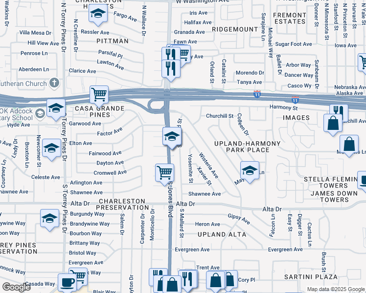 map of restaurants, bars, coffee shops, grocery stores, and more near 229 Wisteria Avenue in Las Vegas