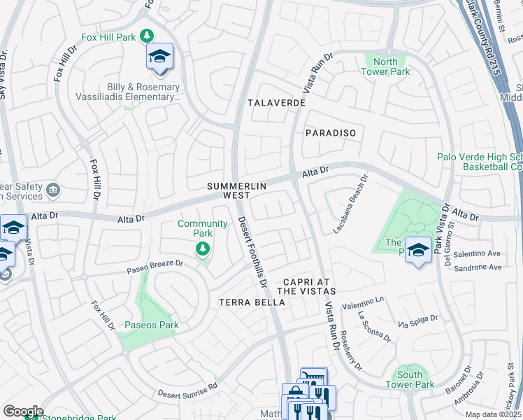 map of restaurants, bars, coffee shops, grocery stores, and more near 531 Calahonda Court in Las Vegas