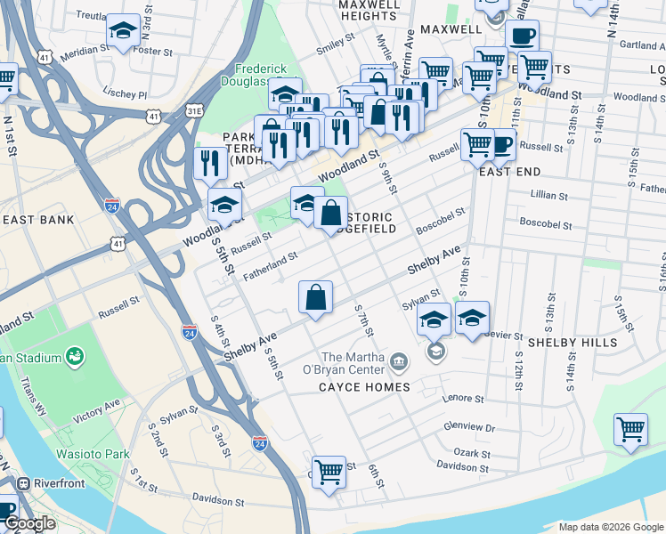 map of restaurants, bars, coffee shops, grocery stores, and more near 311 South 7th Street in Nashville
