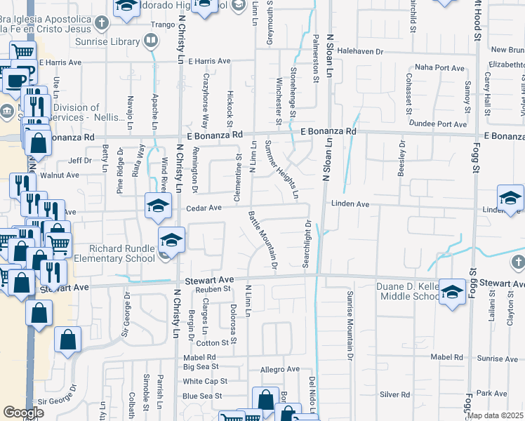 map of restaurants, bars, coffee shops, grocery stores, and more near 5731 Cedar Avenue in Las Vegas