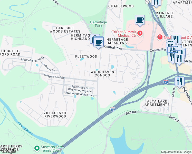map of restaurants, bars, coffee shops, grocery stores, and more near 3911 Dodson Chapel Road in Nashville