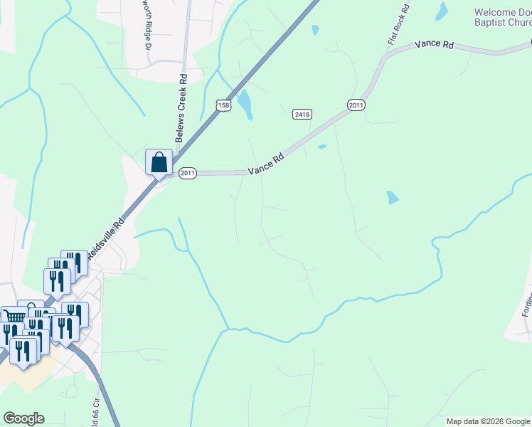 map of restaurants, bars, coffee shops, grocery stores, and more near 108 North Main Street in Kernersville