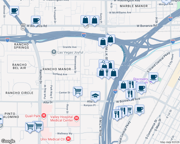 map of restaurants, bars, coffee shops, grocery stores, and more near 1712 Crystal Ann Avenue in Las Vegas