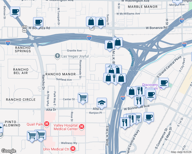 map of restaurants, bars, coffee shops, grocery stores, and more near 1712 Crystal Ann Avenue in Las Vegas
