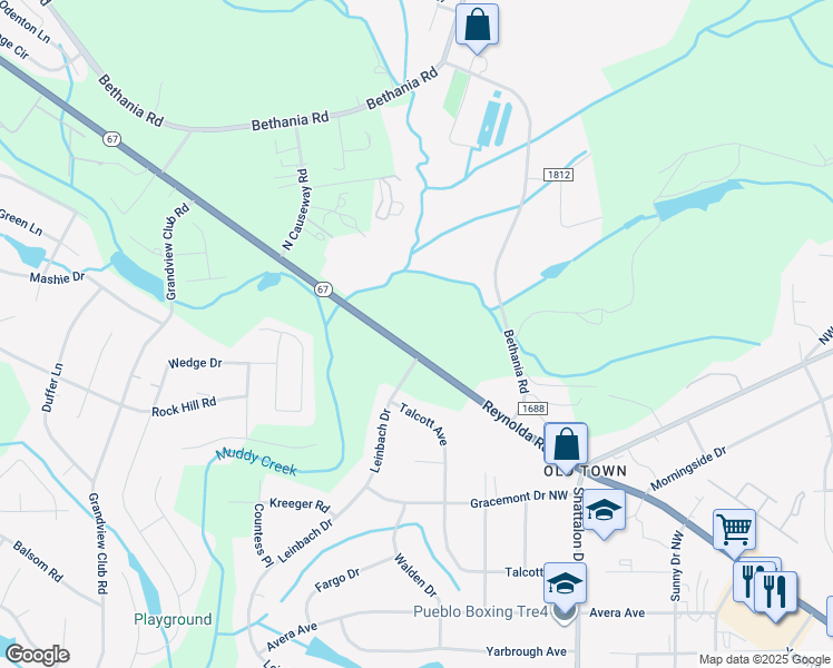 map of restaurants, bars, coffee shops, grocery stores, and more near 5211 Reynolda Road in Winston-Salem