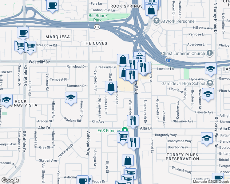 map of restaurants, bars, coffee shops, grocery stores, and more near 228 Redstone Street in Las Vegas