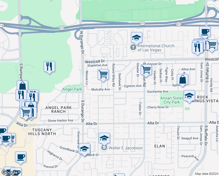 map of restaurants, bars, coffee shops, grocery stores, and more near 249 Jon Belger Drive in Las Vegas