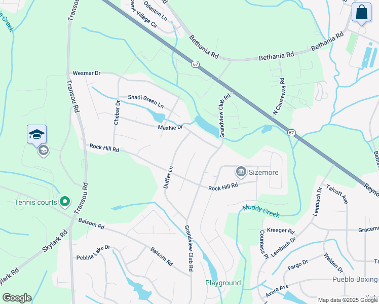 map of restaurants, bars, coffee shops, grocery stores, and more near 4670 Duffer Court in Winston-Salem