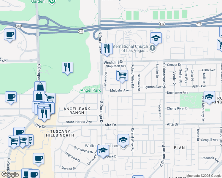map of restaurants, bars, coffee shops, grocery stores, and more near 8433 Lomack Court in Las Vegas