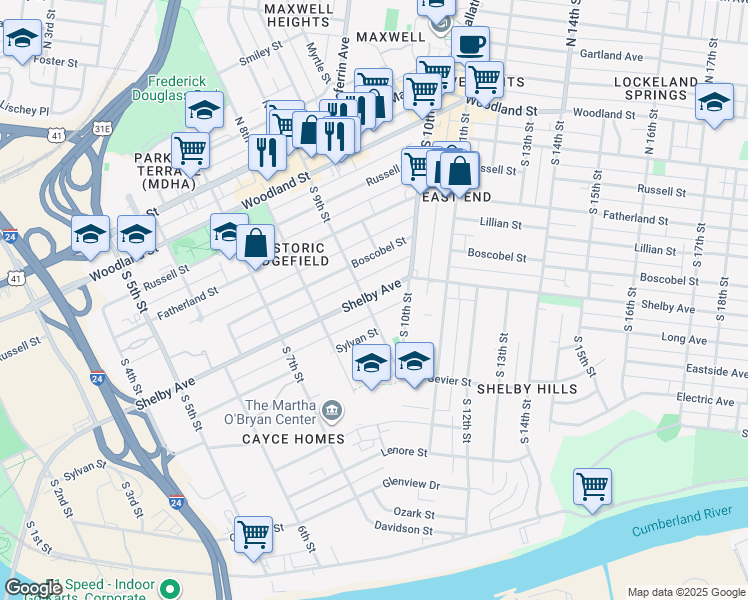map of restaurants, bars, coffee shops, grocery stores, and more near 911 Shelby Avenue in Nashville