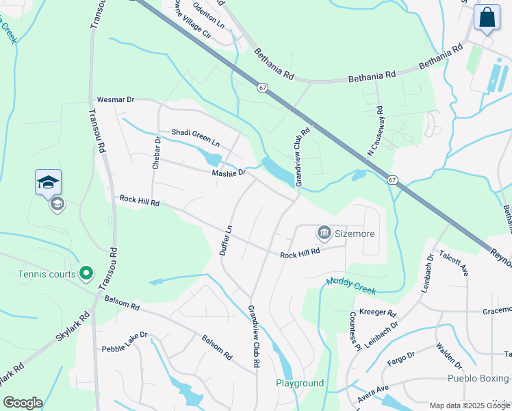 map of restaurants, bars, coffee shops, grocery stores, and more near 4670 Duffer Court in Winston-Salem