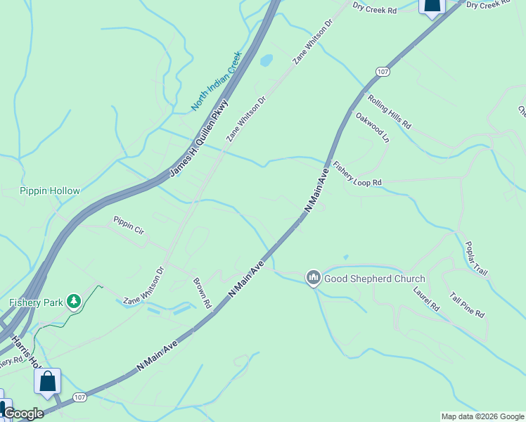 map of restaurants, bars, coffee shops, grocery stores, and more near 212 Stephens Lane in Erwin