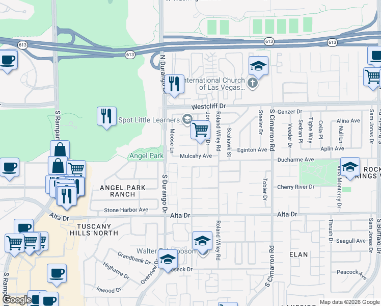 map of restaurants, bars, coffee shops, grocery stores, and more near 8412 Mulcahy Avenue in Las Vegas