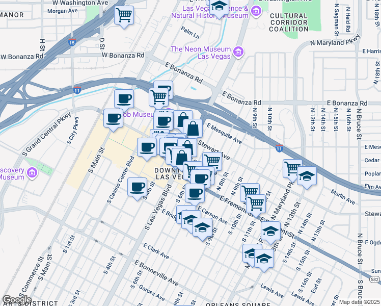 map of restaurants, bars, coffee shops, grocery stores, and more near in Las Vegas