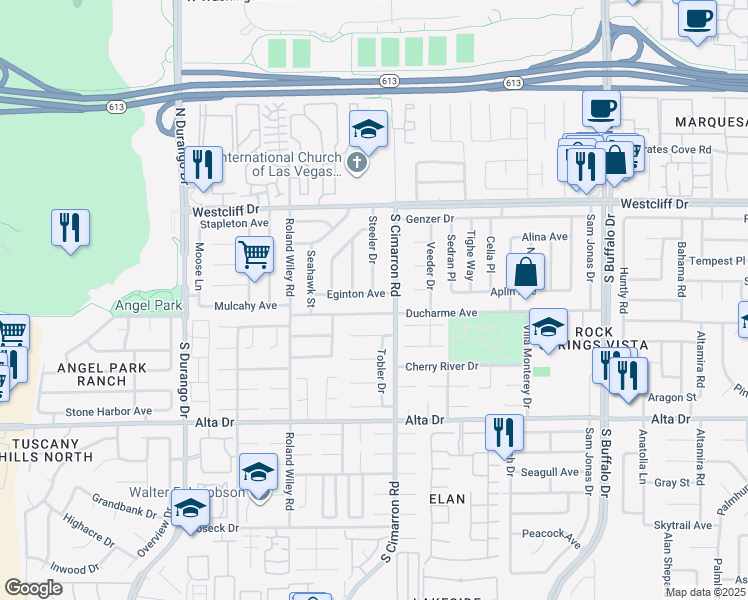 map of restaurants, bars, coffee shops, grocery stores, and more near 8113 Eginton Avenue in Las Vegas