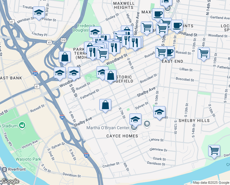 map of restaurants, bars, coffee shops, grocery stores, and more near 313 South 7th Street in Nashville