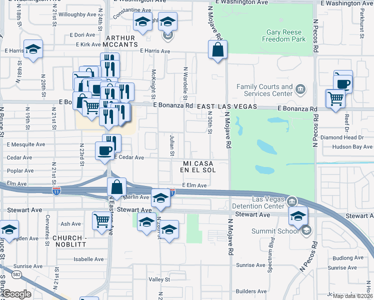 map of restaurants, bars, coffee shops, grocery stores, and more near 506 North Wardelle Street in Las Vegas