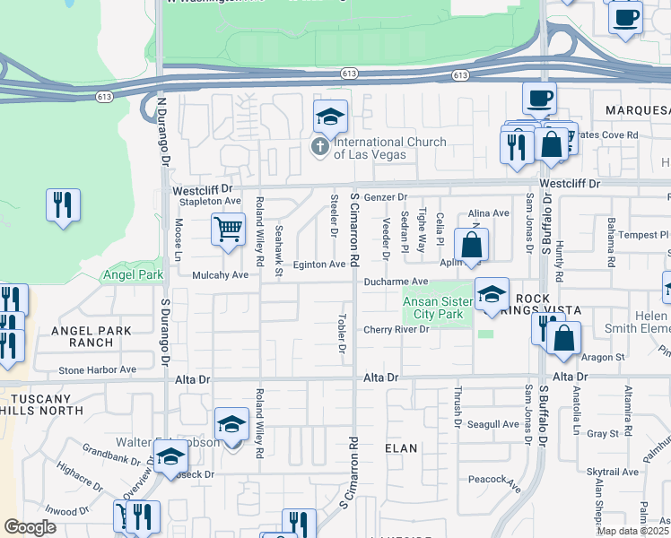 map of restaurants, bars, coffee shops, grocery stores, and more near 8113 Eginton Avenue in Las Vegas