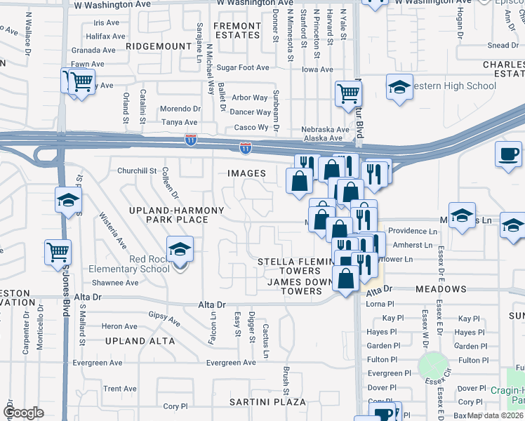 map of restaurants, bars, coffee shops, grocery stores, and more near 230 Mission Newport Lane in Las Vegas